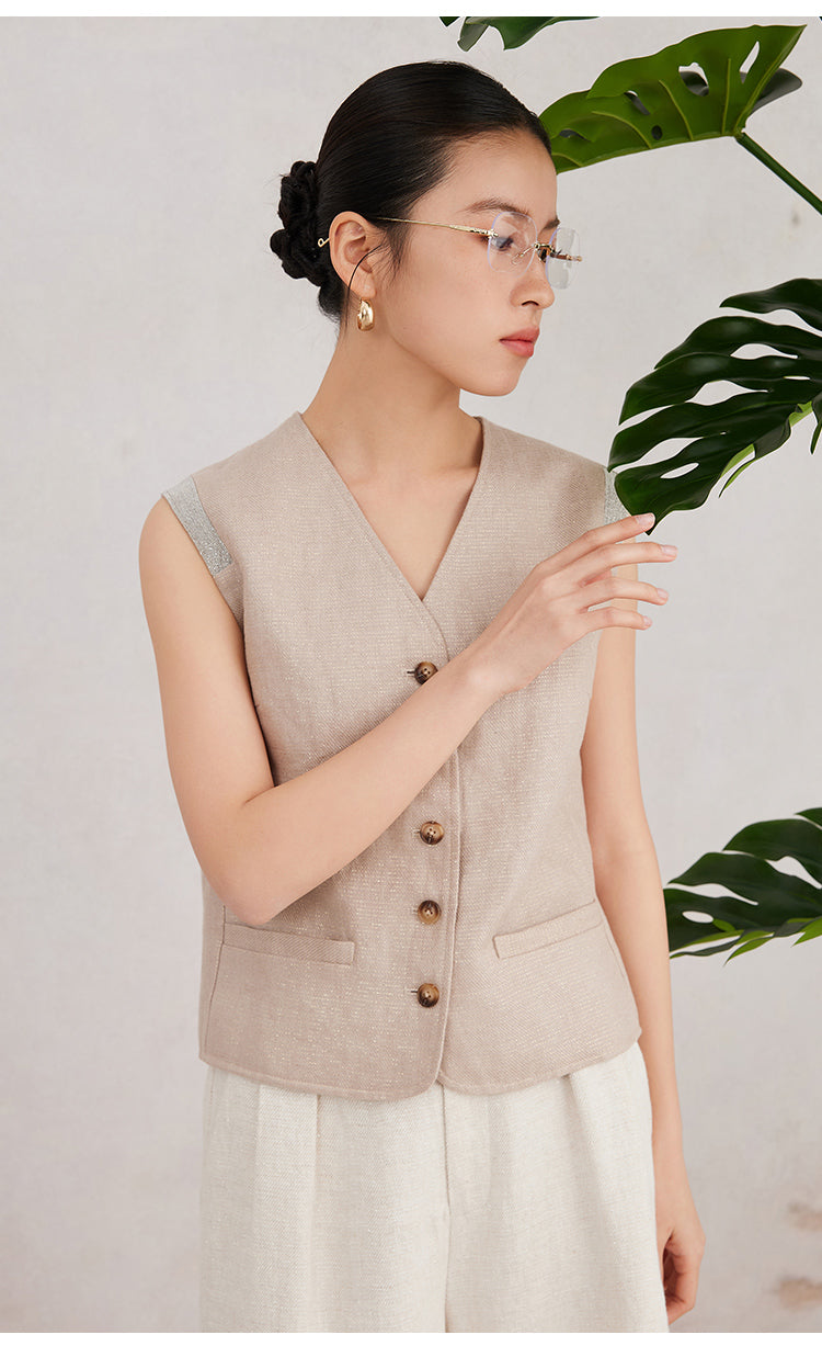 Keten & Pamuk Düğmeli Yelek