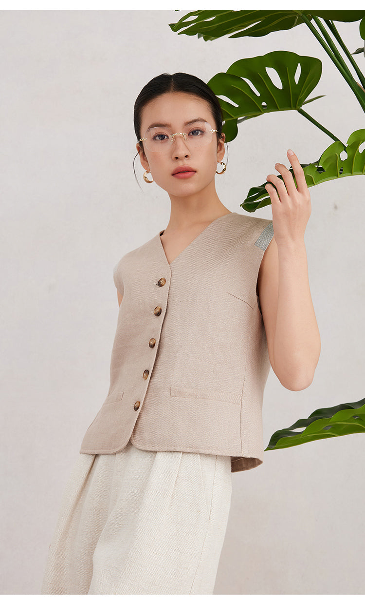 Keten & Pamuk Düğmeli Yelek