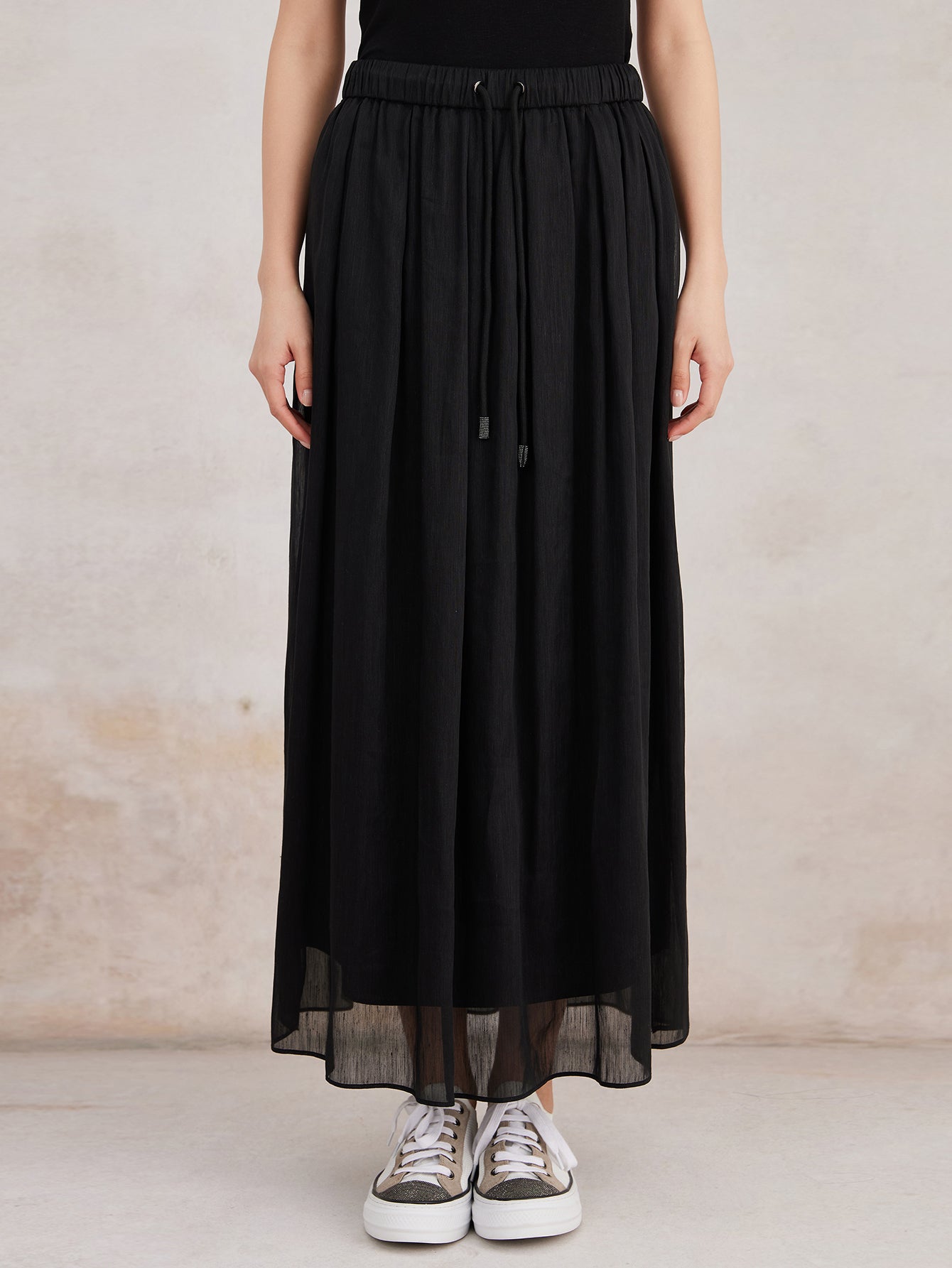 İpek & Keten Büzgülü Maxi Etek