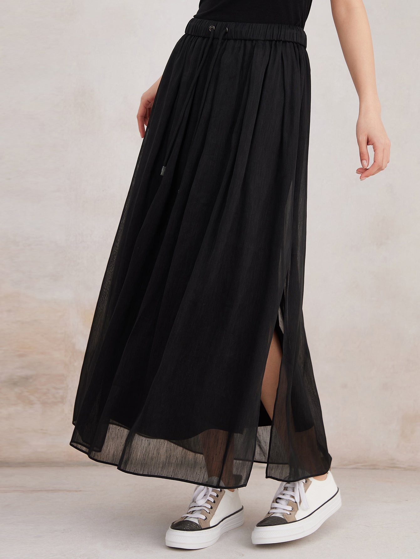 İpek & Keten Büzgülü Maxi Etek