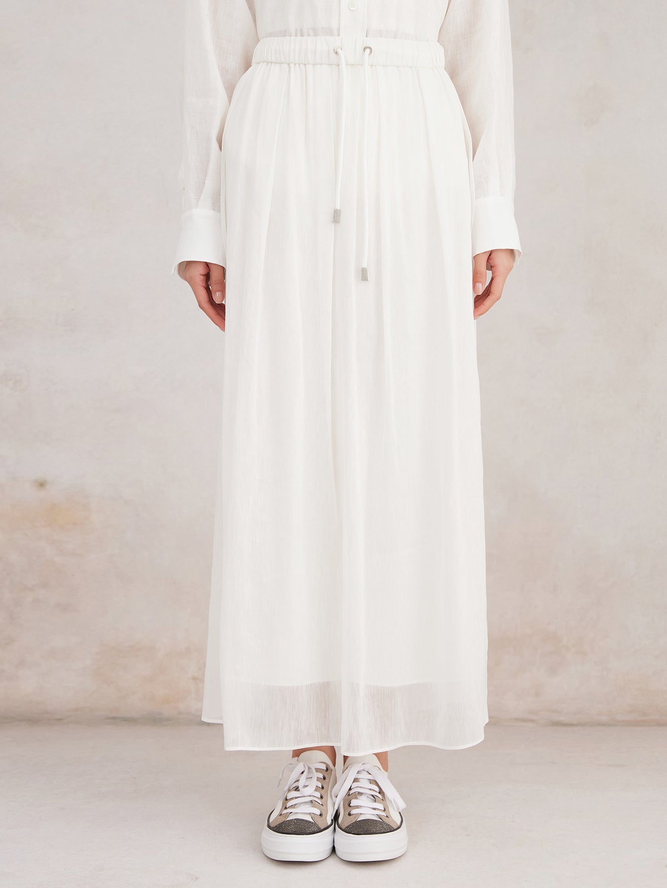 İpek & Keten Büzgülü Maxi Etek