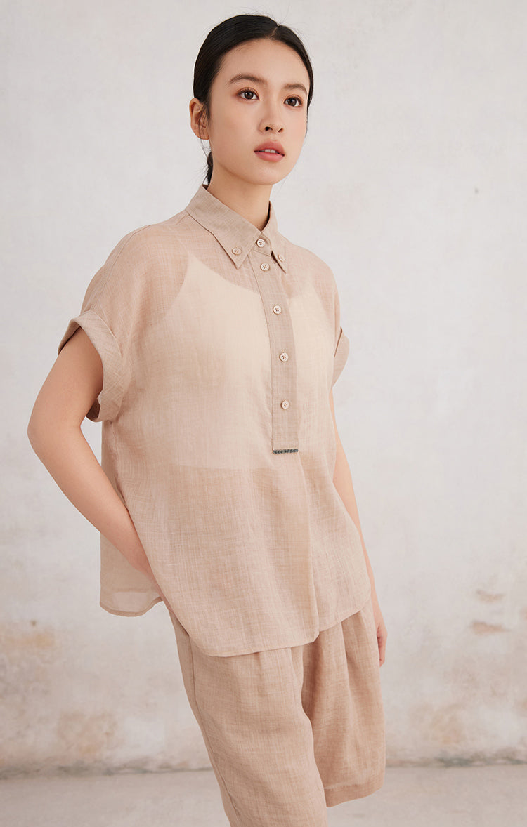 Keten Kısa Kollu Gömlek