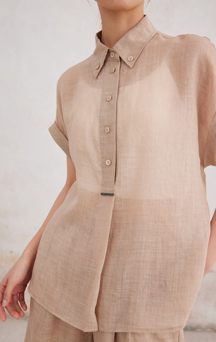 Keten Kısa Kollu Gömlek