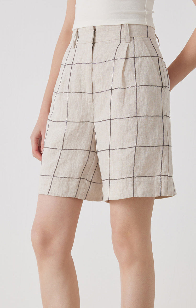 Keten & Pamuk Ekose Şort