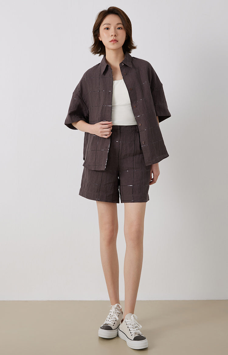 Keten & Pamuk Ekose Şort