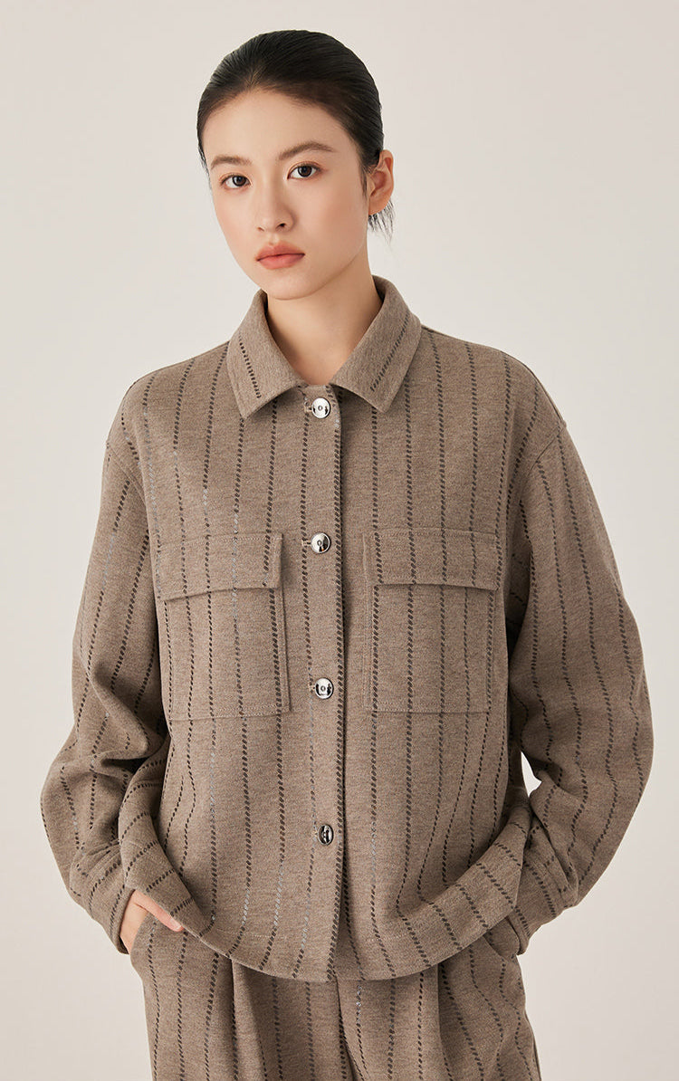 Pamuk Triko İşlemeli Çizgili Gömlek