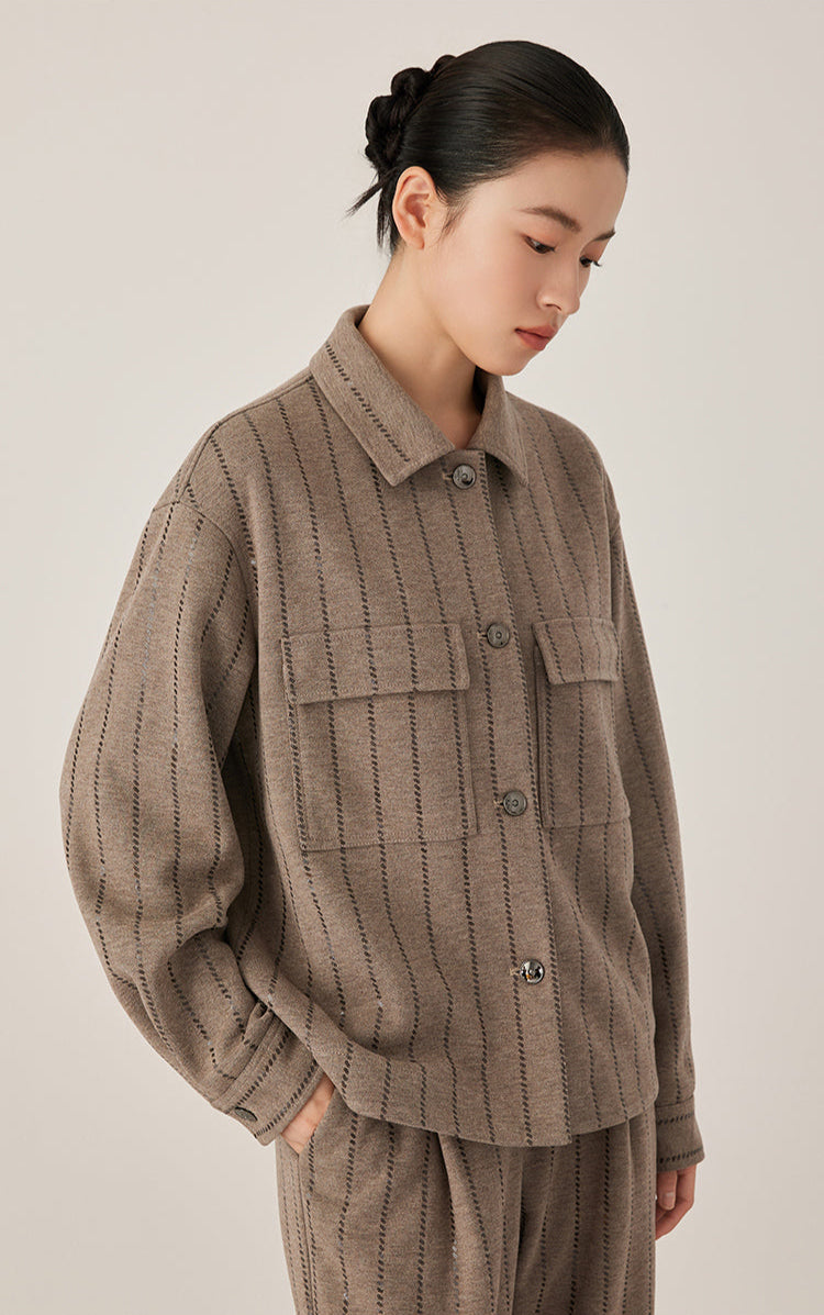 Pamuk Triko İşlemeli Çizgili Gömlek