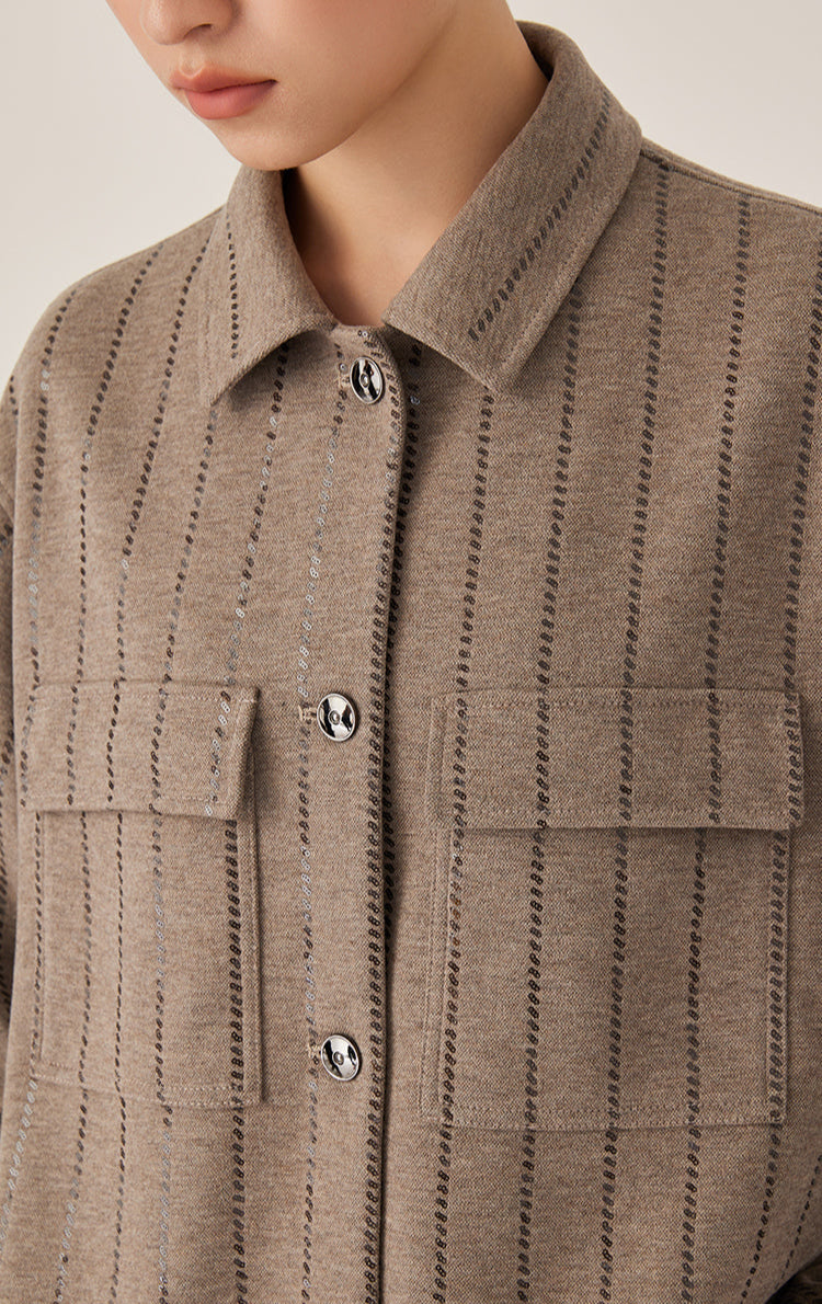 Pamuk Triko İşlemeli Çizgili Gömlek