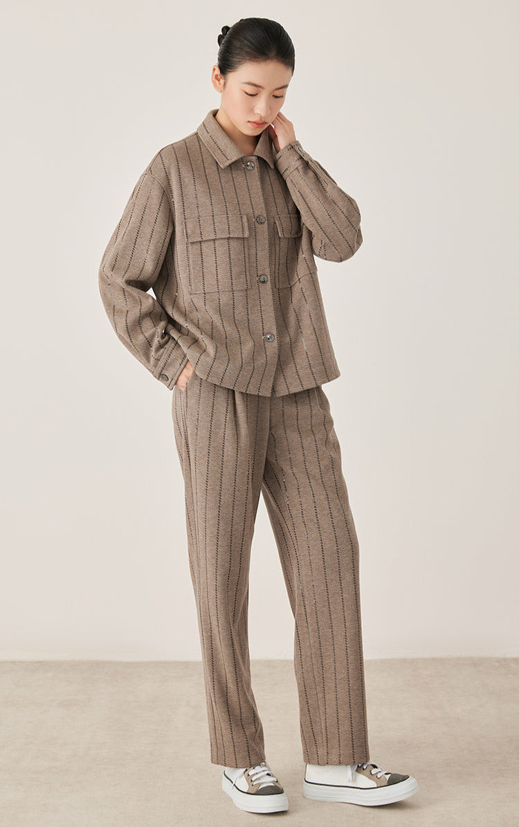 Pamuk Triko İşlemeli Çizgili Gömlek