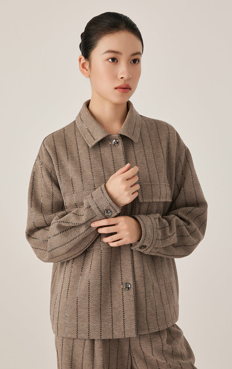 Pamuk Triko İşlemeli Çizgili Gömlek