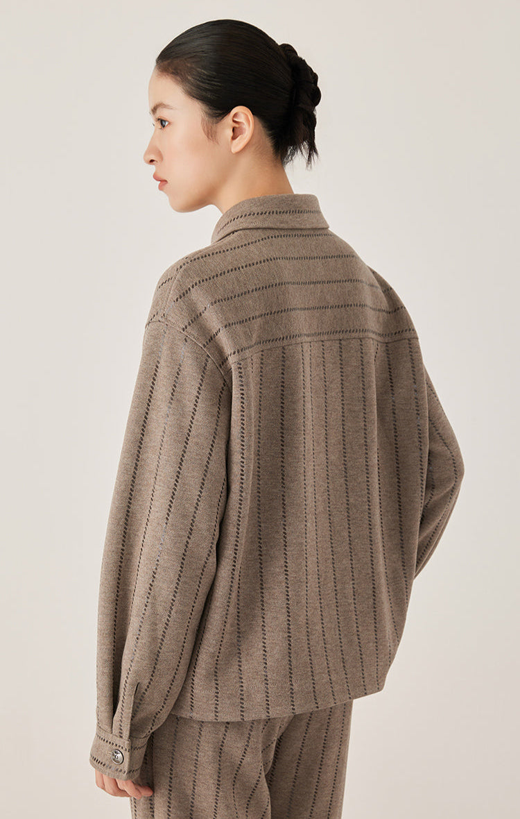 Pamuk Triko İşlemeli Çizgili Gömlek