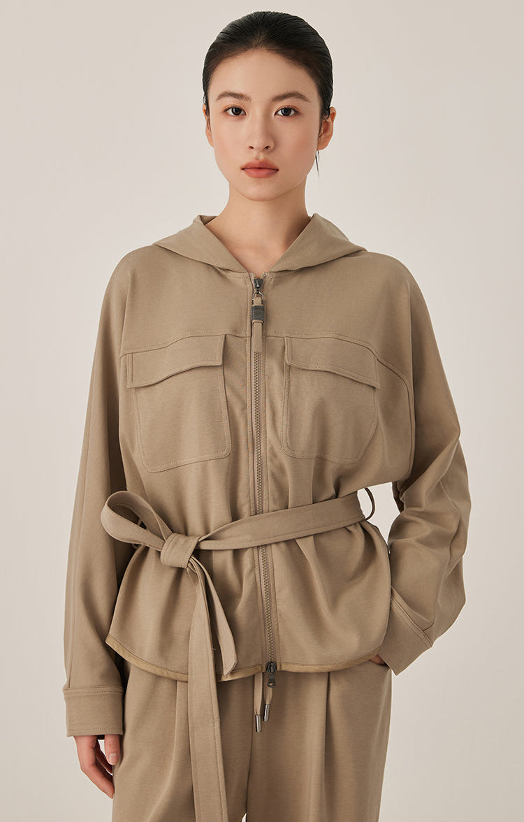 Pamuk Kapüşonlu Fermuarlı Ceket