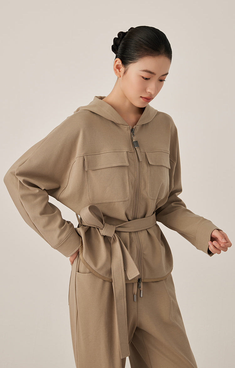 Pamuk Kapüşonlu Fermuarlı Ceket