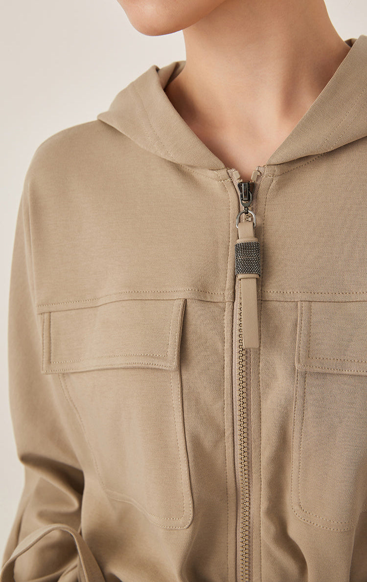 Pamuk Kapüşonlu Fermuarlı Ceket