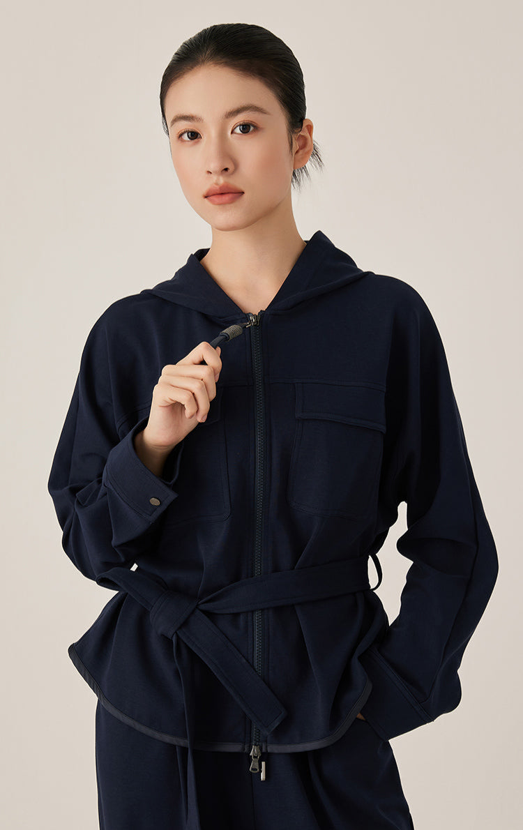 Pamuk Kapüşonlu Fermuarlı Ceket