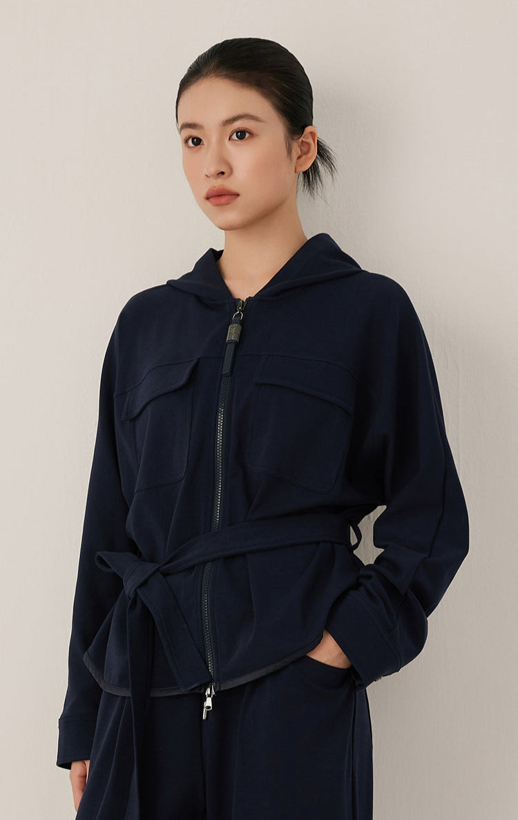 Pamuk Kapüşonlu Fermuarlı Ceket