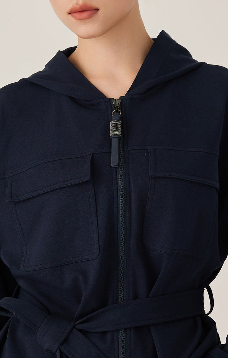 Pamuk Kapüşonlu Fermuarlı Ceket