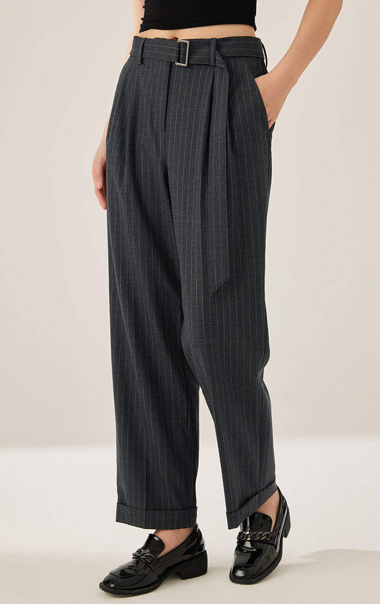 Yün Kuşaklı Pileli Pantolon