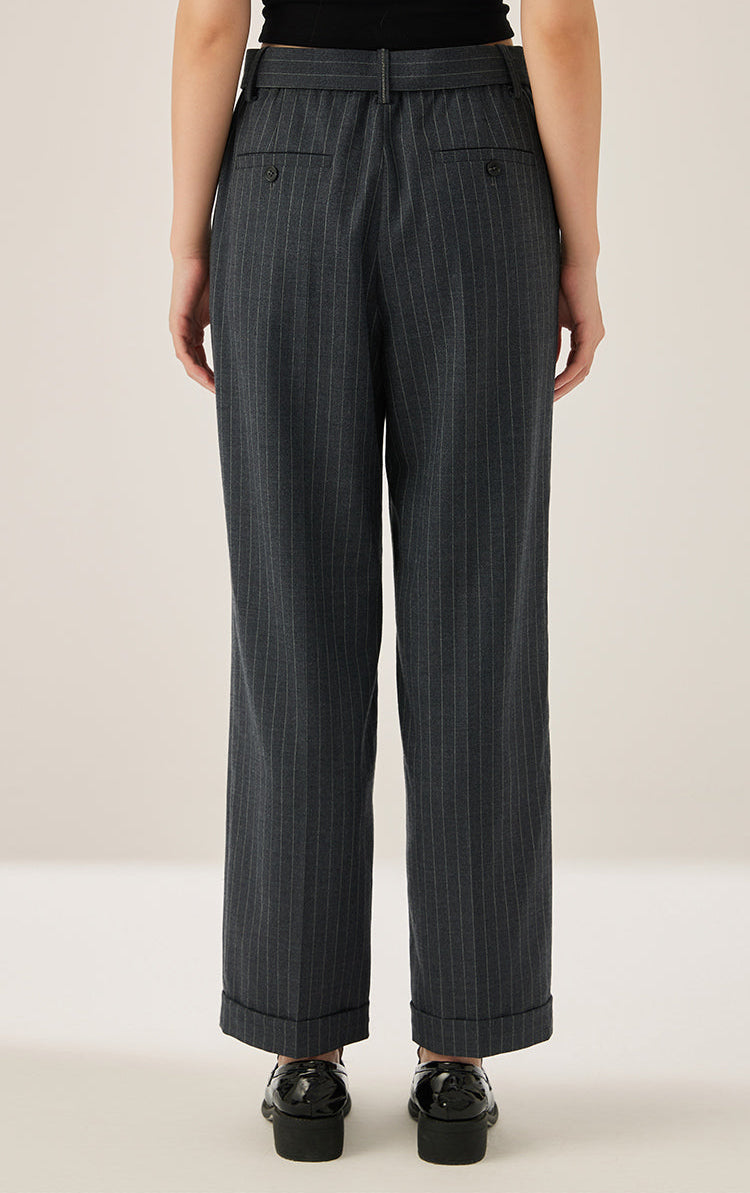 Yün Kuşaklı Pileli Pantolon