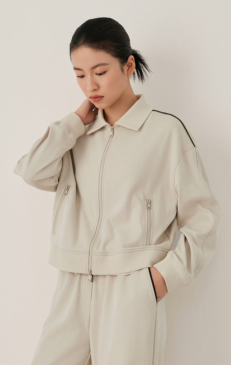 Pamuk Fermuarlı Kontrast Ceket