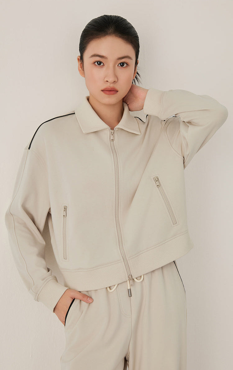 Pamuk Fermuarlı Kontrast Ceket