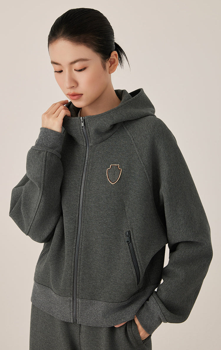 Pamuk İşlemeli Kapüşonlu Hırka