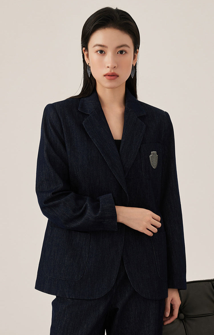 Pamuk Çentikli Yaka Blazer