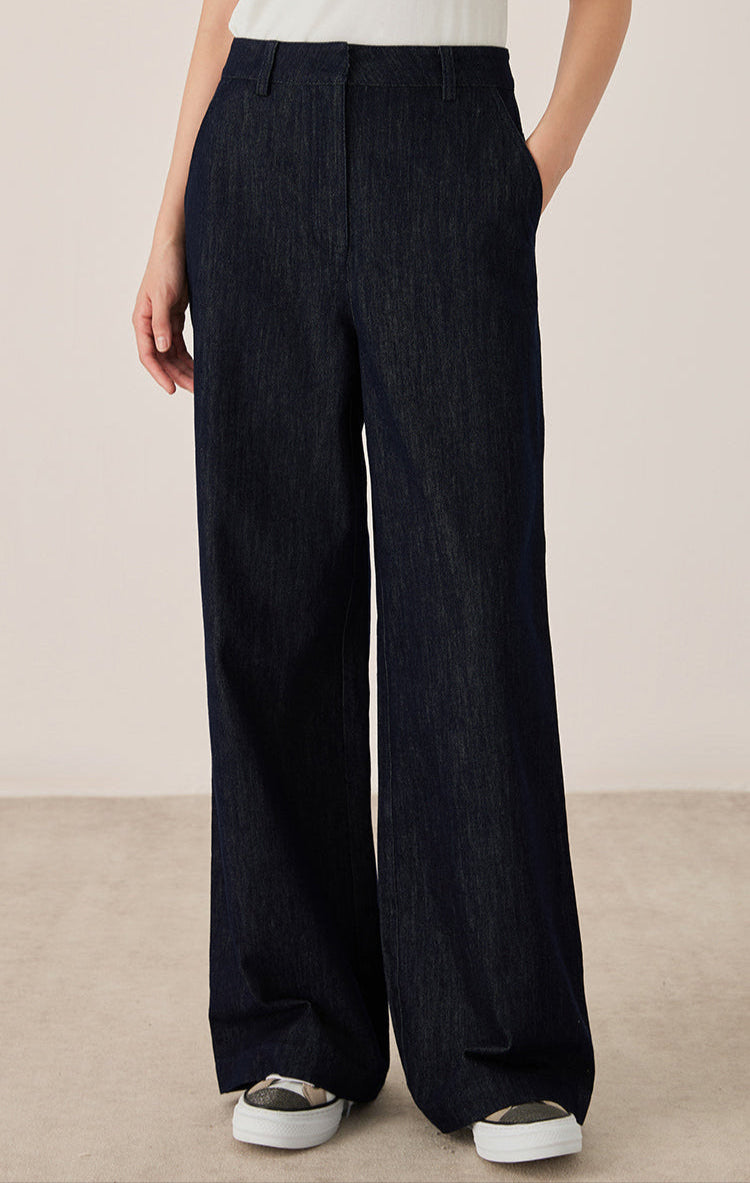 Pamuk Geniş Paça Düz Kesim Pantolon