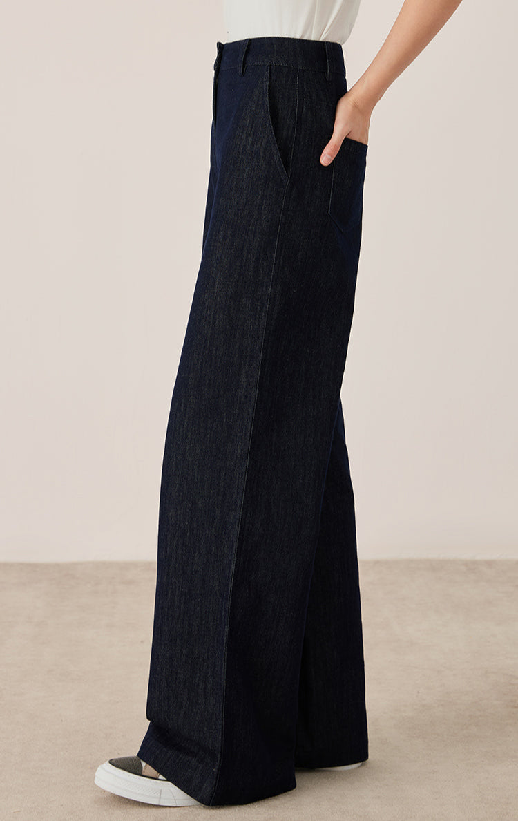 Pamuk Geniş Paça Düz Kesim Pantolon