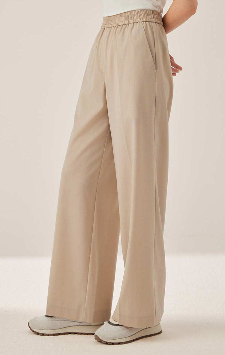 Yün Bol Paça Düz Kesim Pantolon