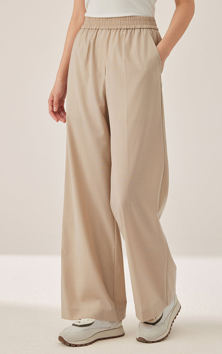 Yün Bol Paça Düz Kesim Pantolon