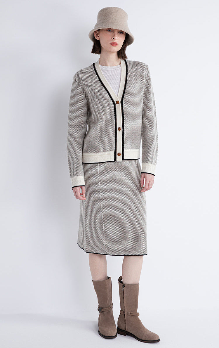 Saf Kaşmir Yün Dokulu Örme Etek