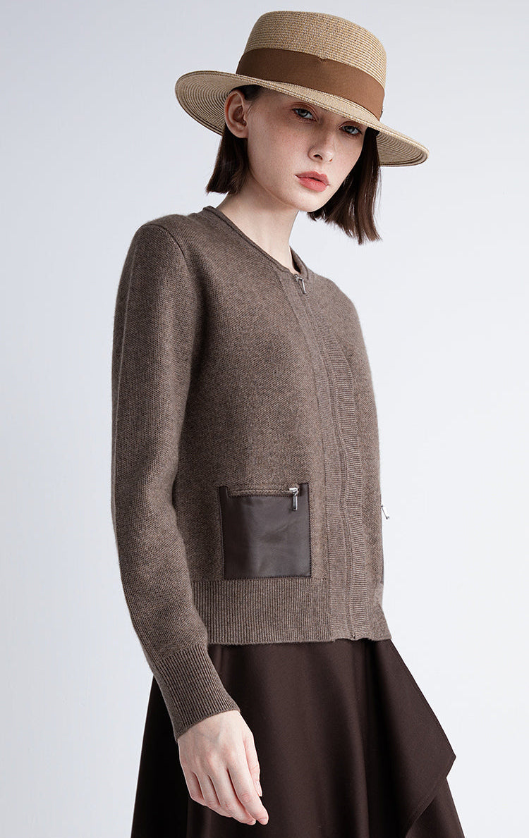 Saf Kaşmir Cepli Fermuarlı Hırka