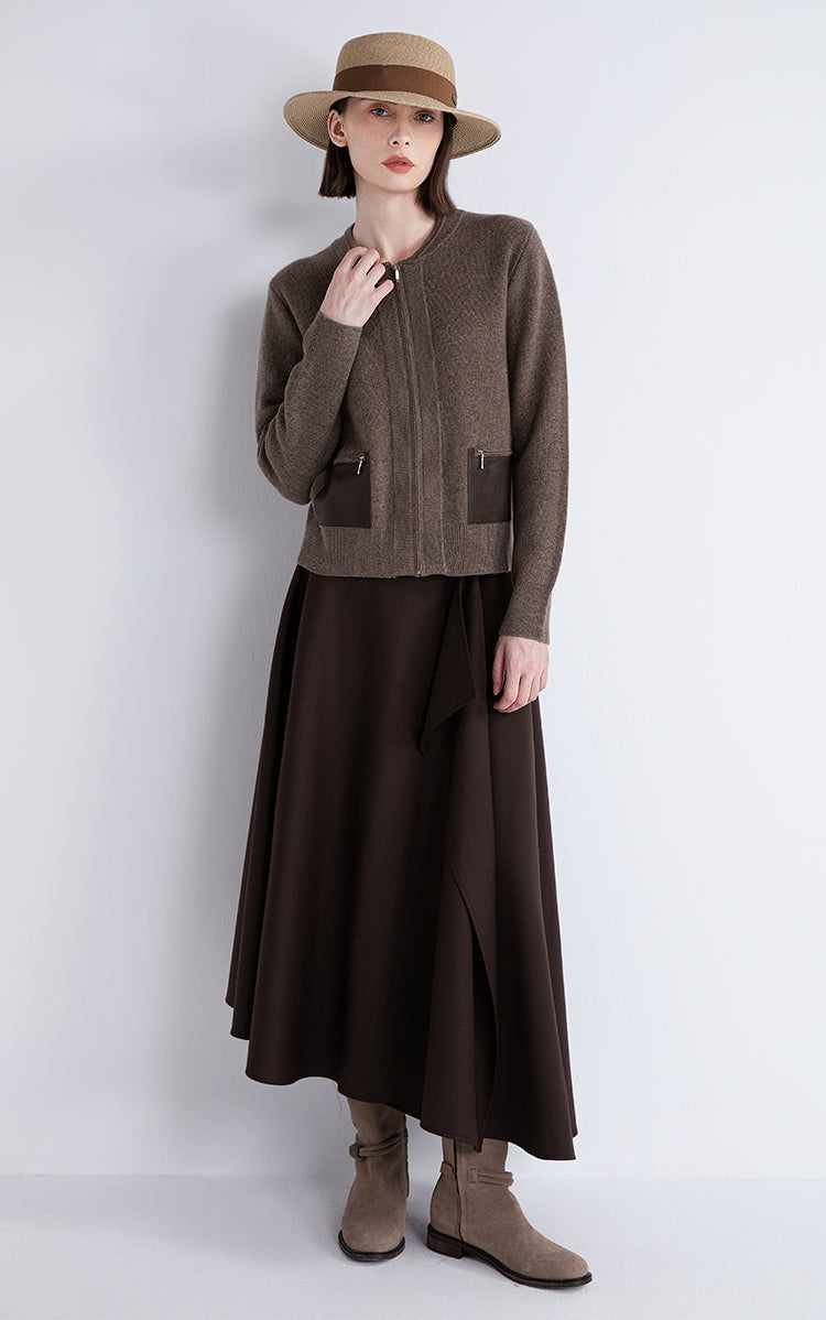 Saf Kaşmir Cepli Fermuarlı Hırka