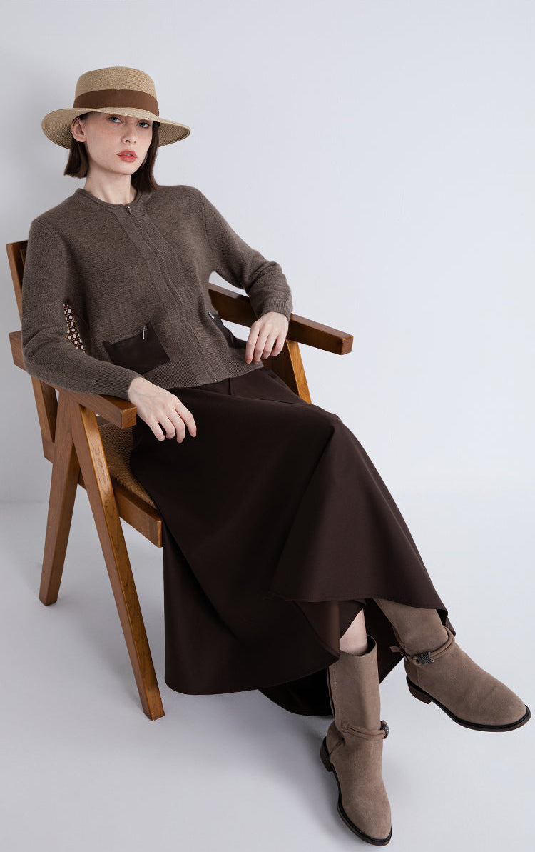 Saf Kaşmir Cepli Fermuarlı Hırka