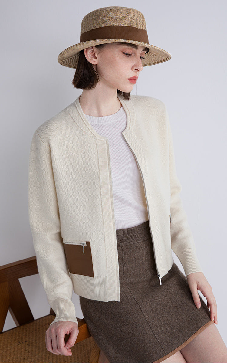 Saf Kaşmir Cepli Fermuarlı Hırka