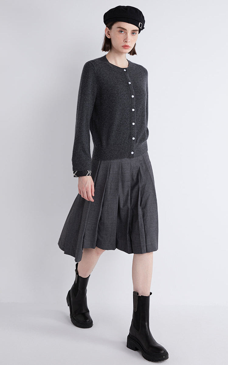 Saf Kaşmir İnce Dokulu Düğmeli Hırka