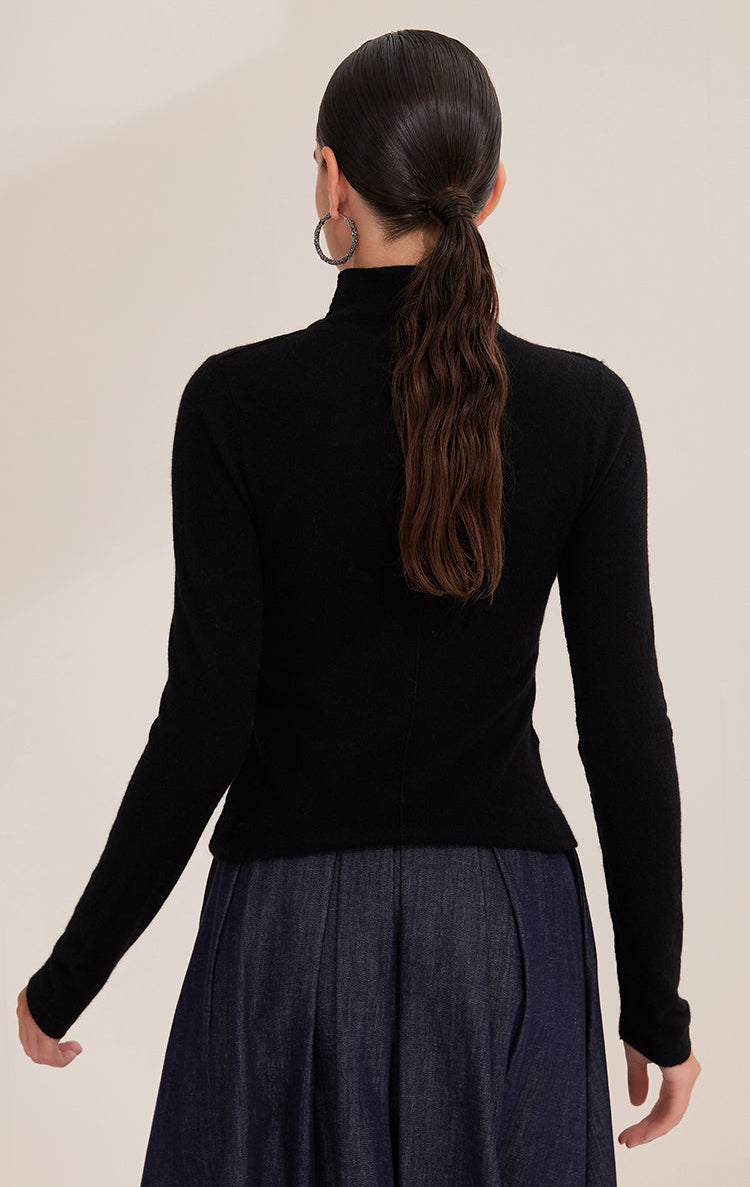 Saf Kaşmir Dikiş Detaylı Balıkçı Yaka Kazak