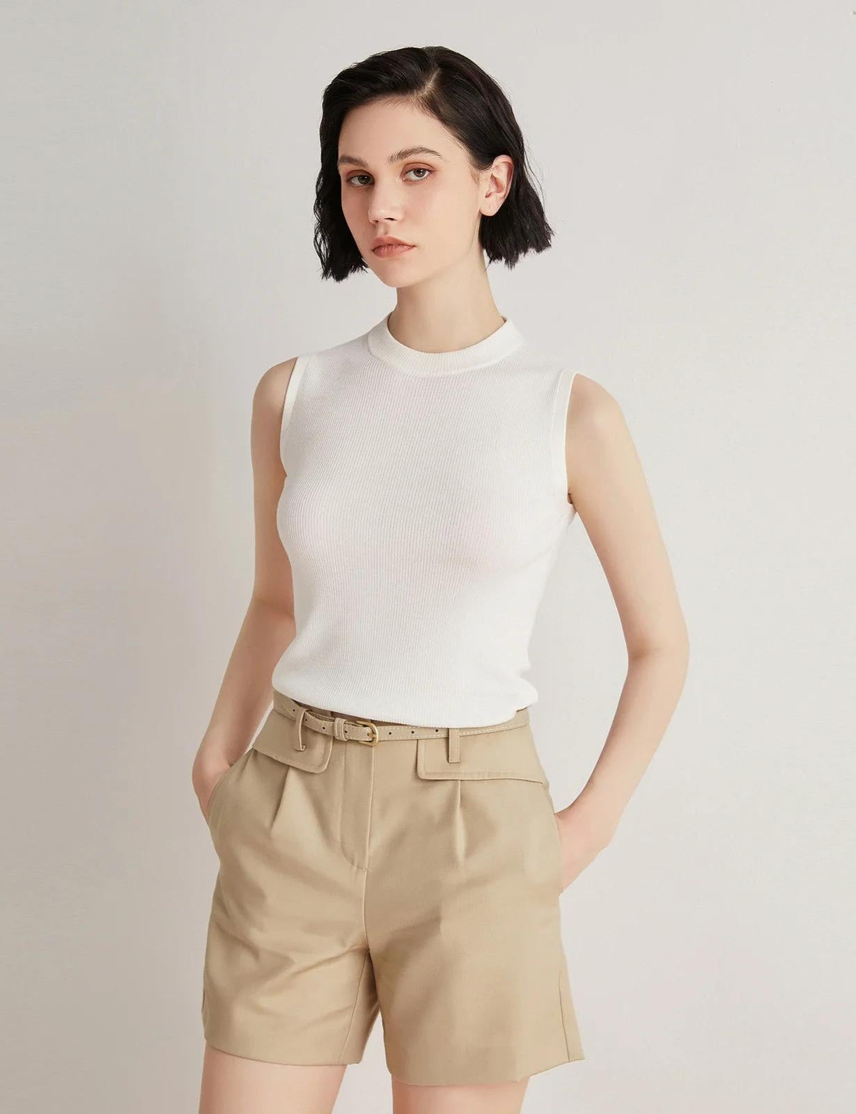 Yün & İpek Yüksek Yaka Kolsuz Örgü Yelek