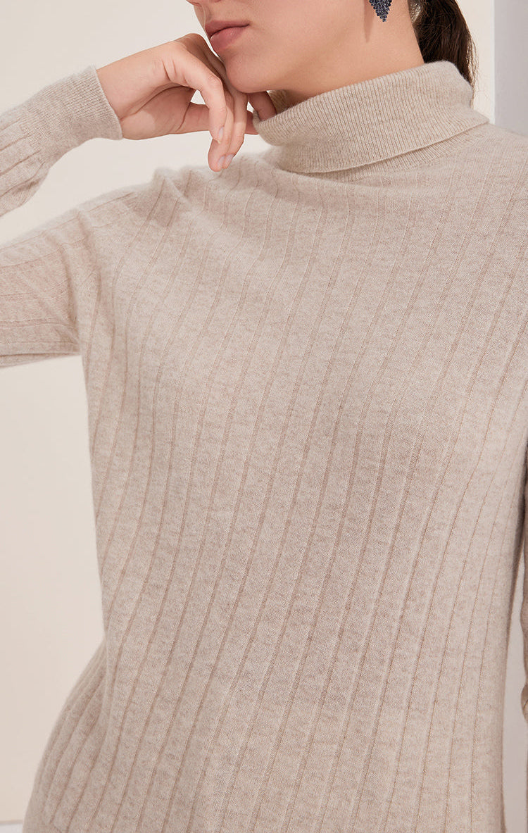 Saf Kaşmir Dokulu Balıkçı Yaka Kazak