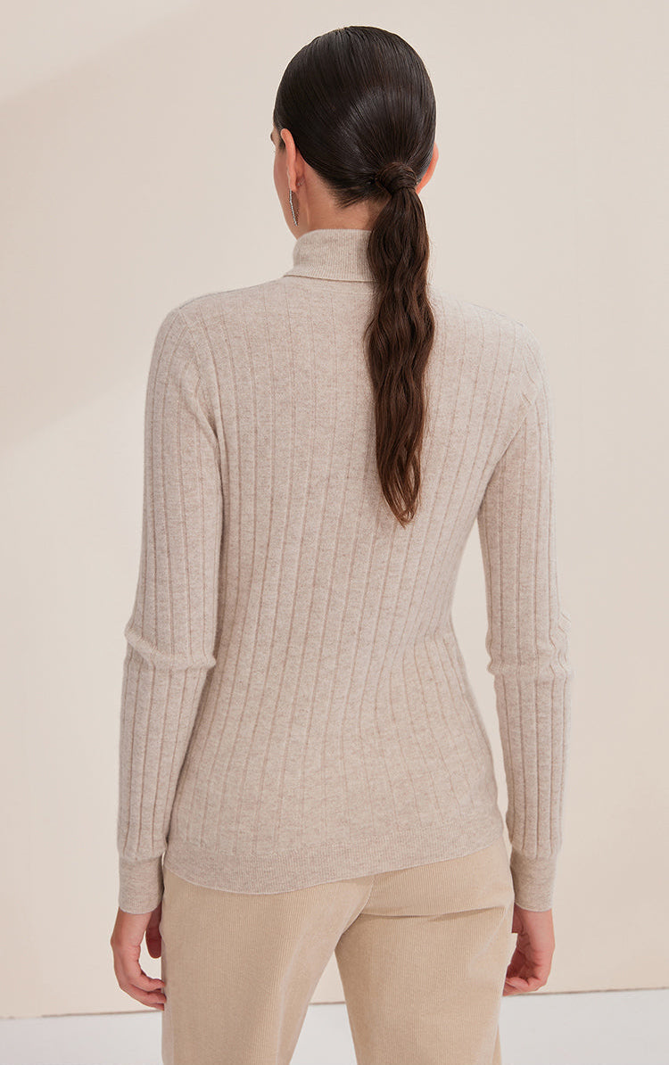 Saf Kaşmir Dokulu Balıkçı Yaka Kazak