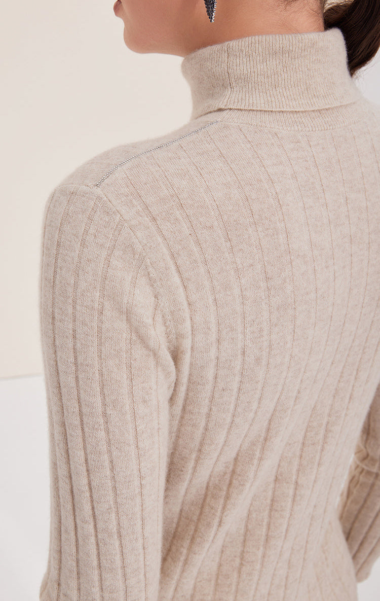 Saf Kaşmir Dokulu Balıkçı Yaka Kazak